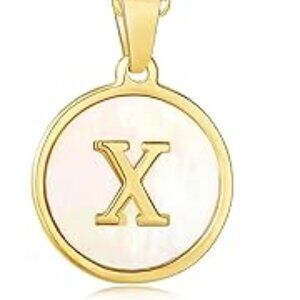 18 K Gold Plate Handmade Shell Letter "X" Initial Disc Heart Necklace New In Box